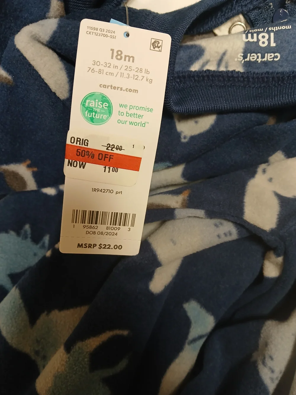 Carter's Navy Blue Animal Print Fleece Footed One-Piece